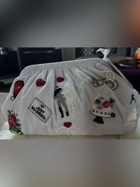 Viral T.J. Maxx "Just Married" Beaded Velour Bridal Clutch Bag — NWT